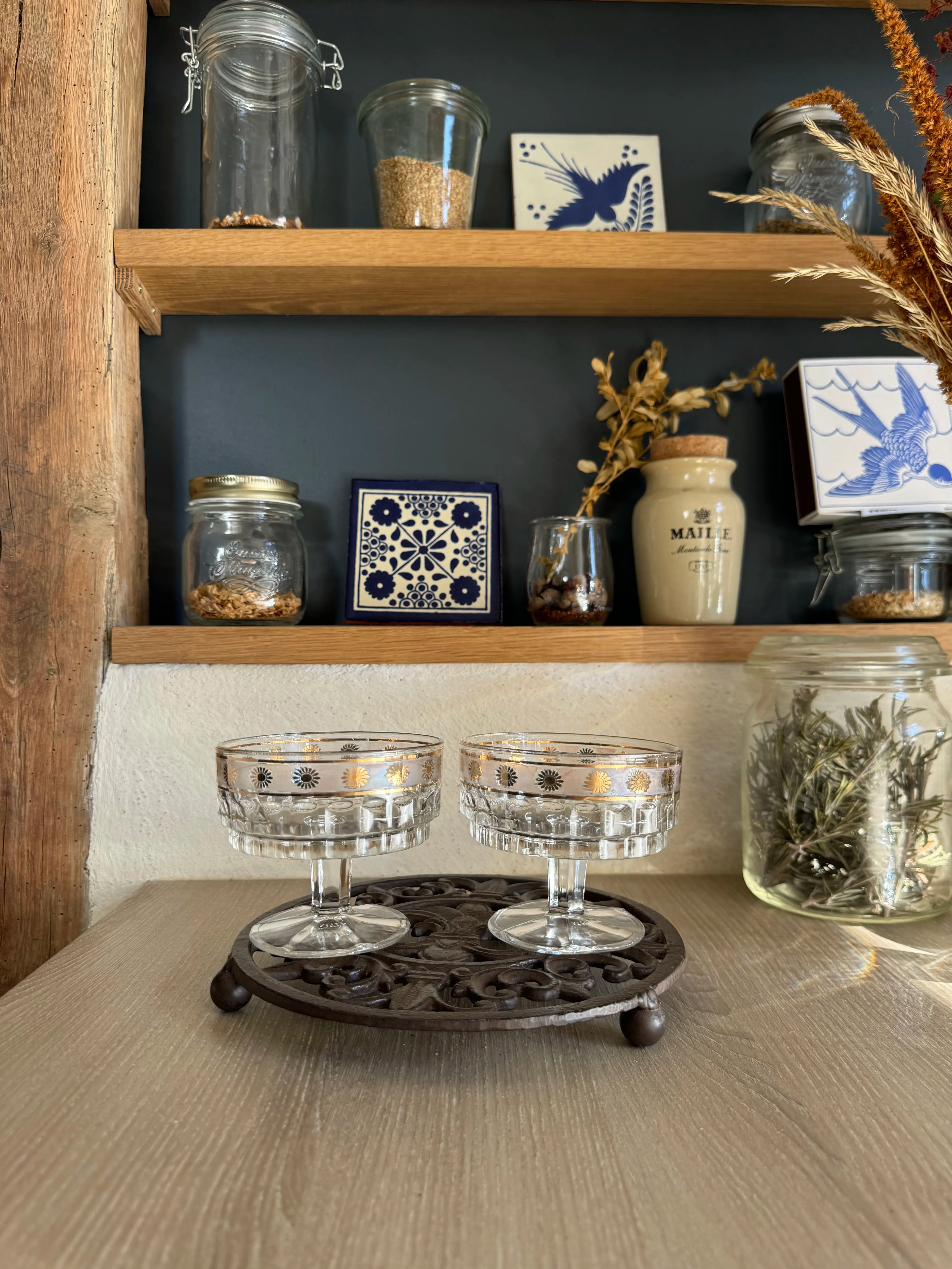 Coupes vintage en verre décoré