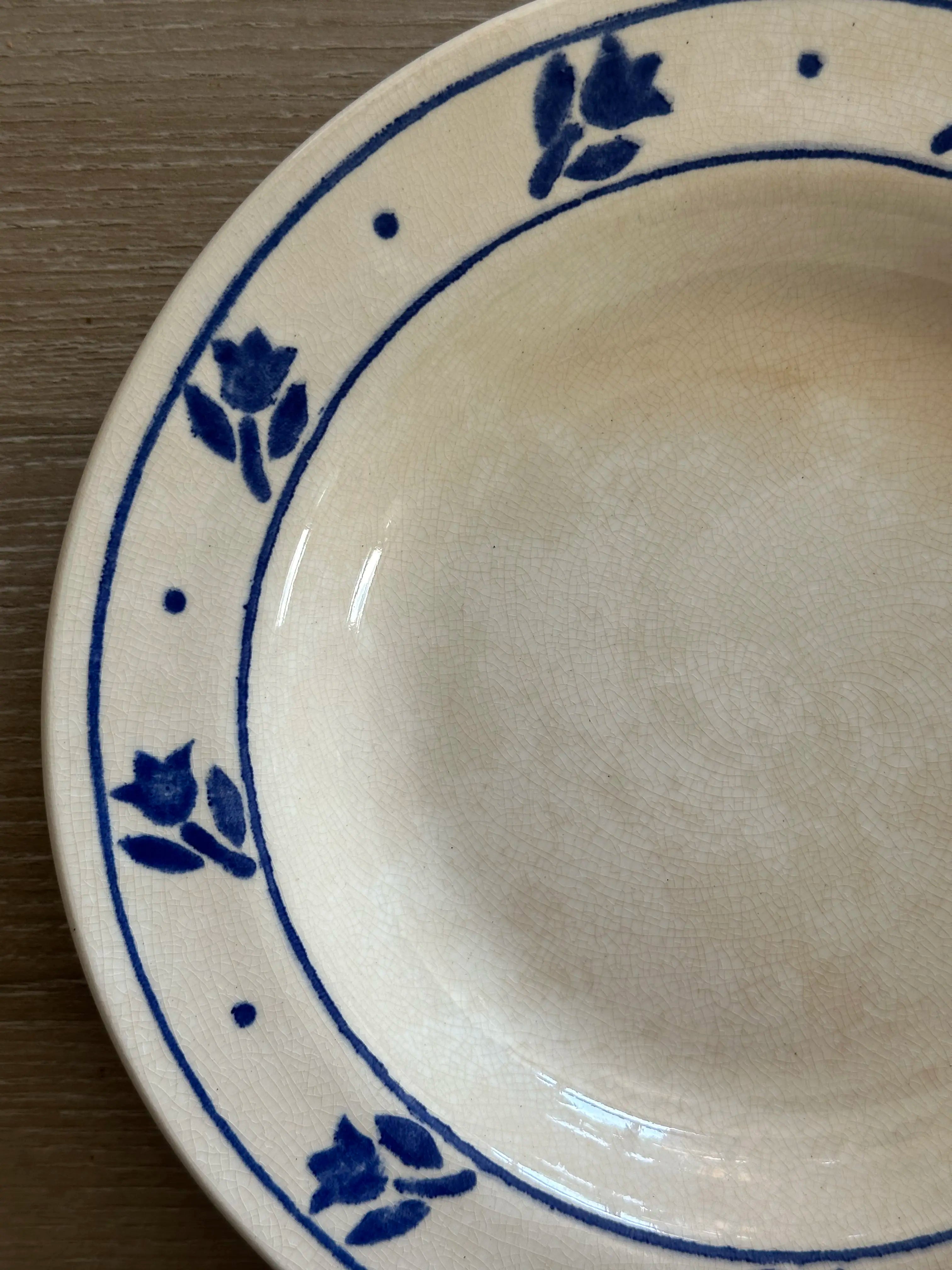 Assiettes creuses en faïence vintage - Décor bleu floral