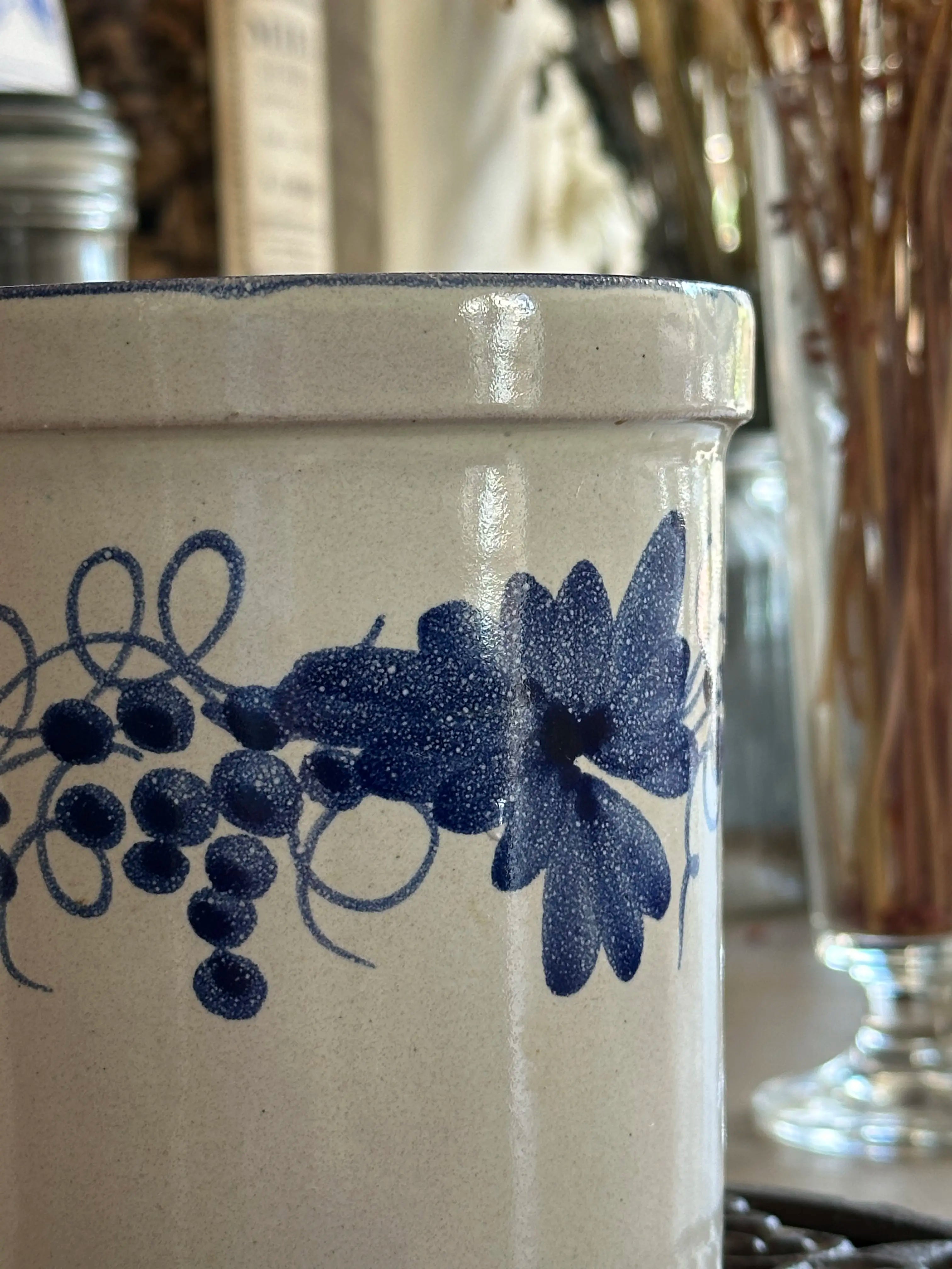 Pot à ustensiles en céramique émaillée bleue