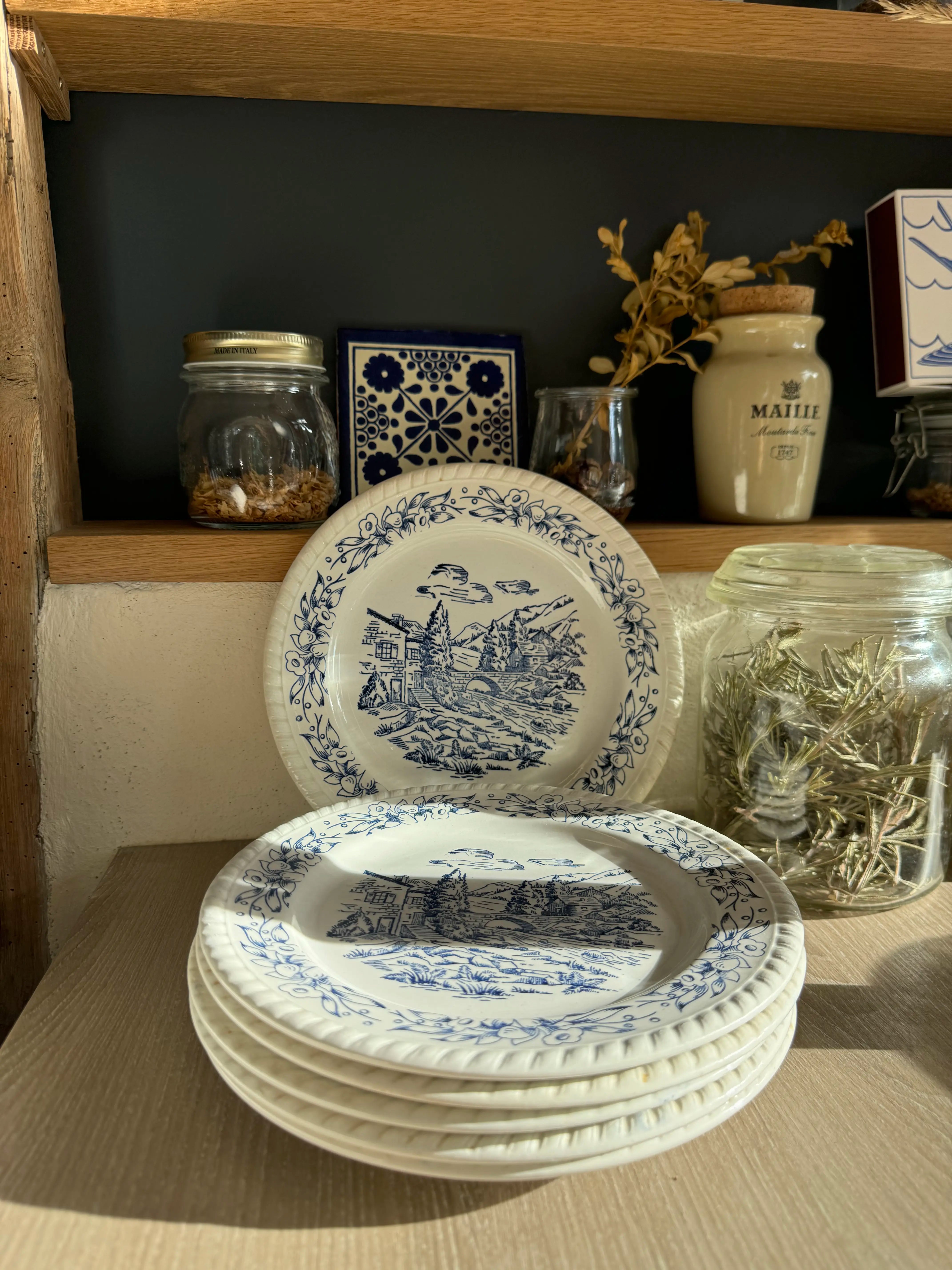 6 assiettes vintage à décor bleu