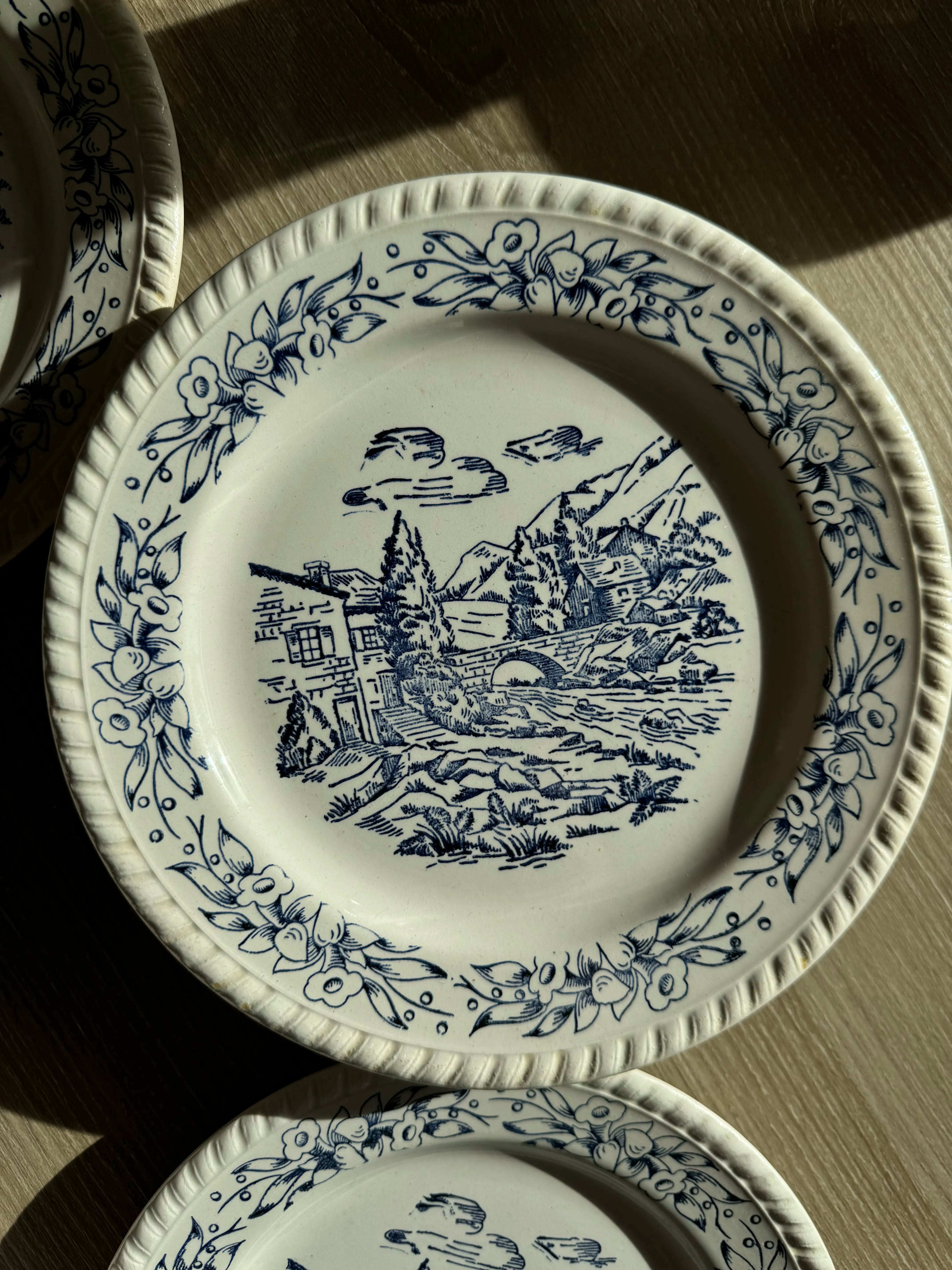 6 assiettes vintage à décor bleu