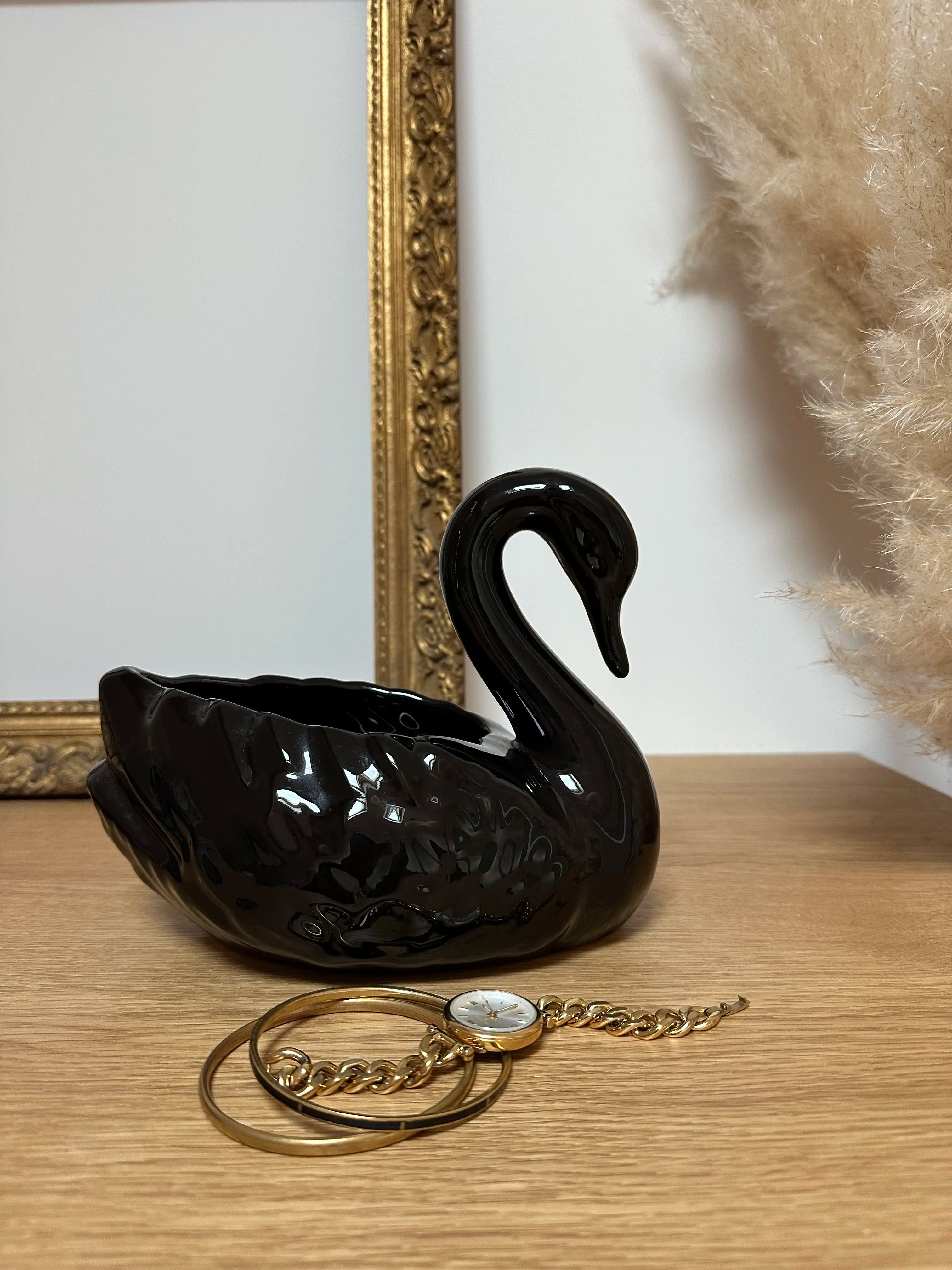 Cygne en céramique noire vintage