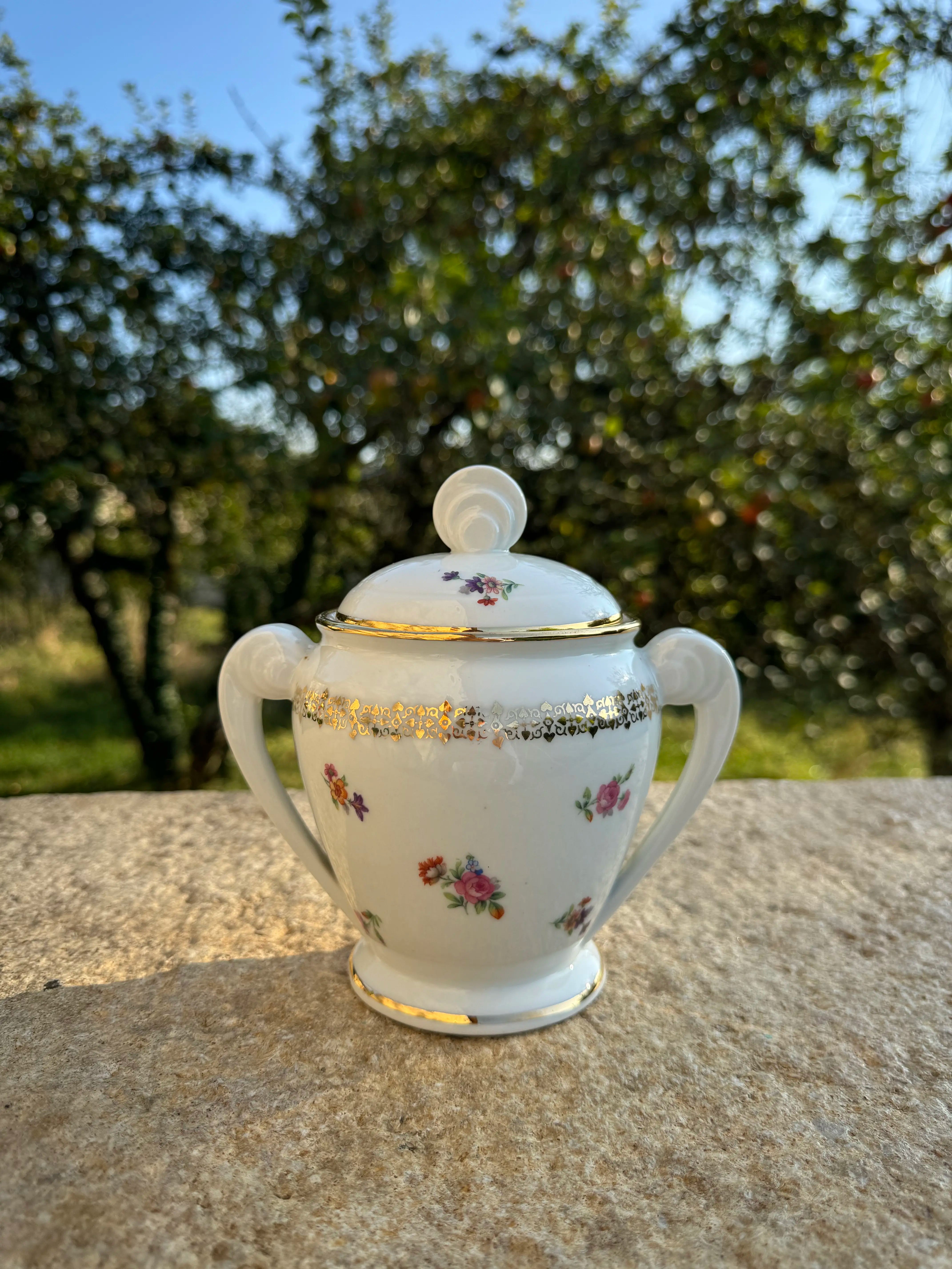 Sucrier vintage en porcelaine décorée