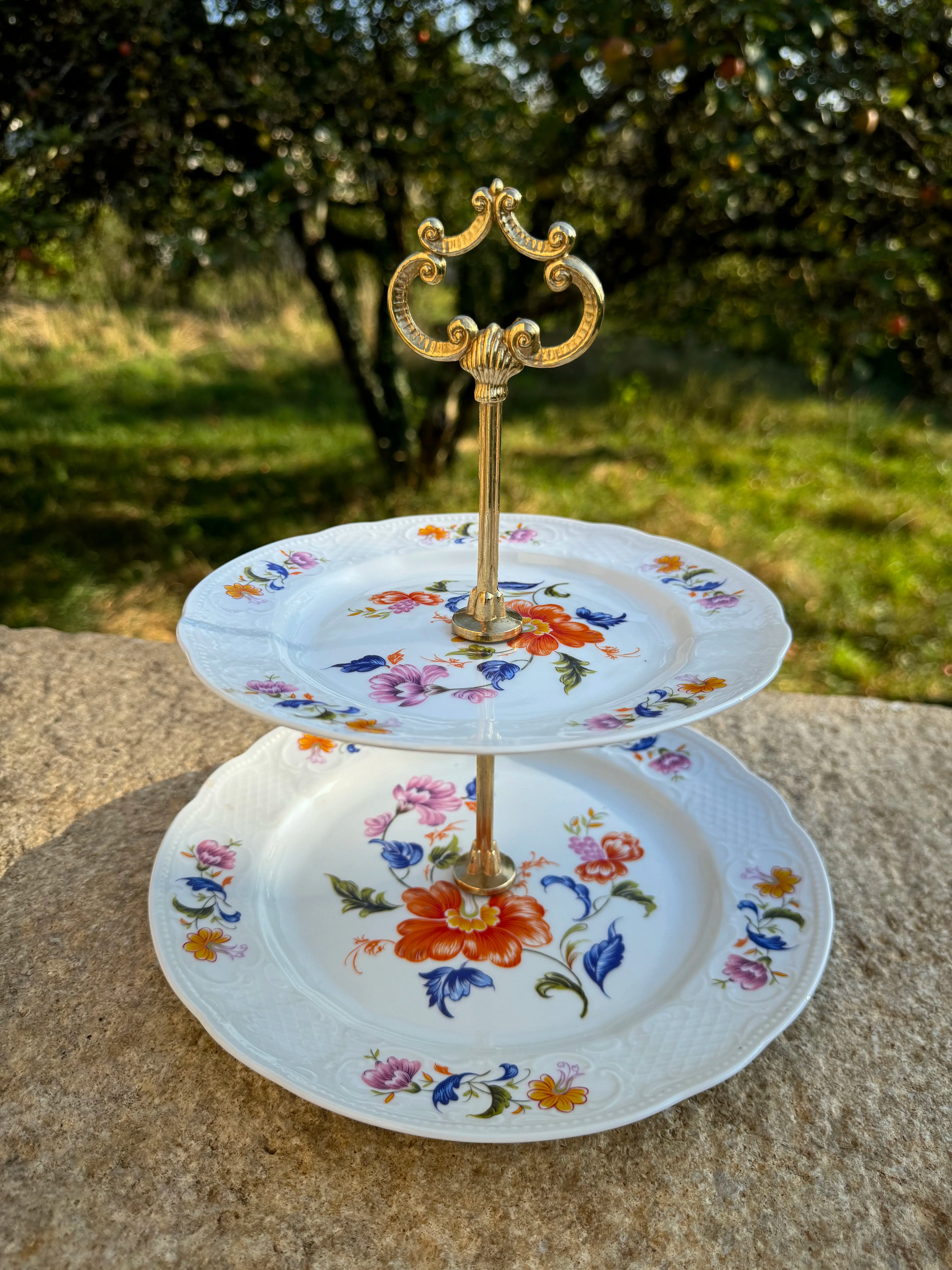 Présentoir à étages vintage en porcelaine bavaroise