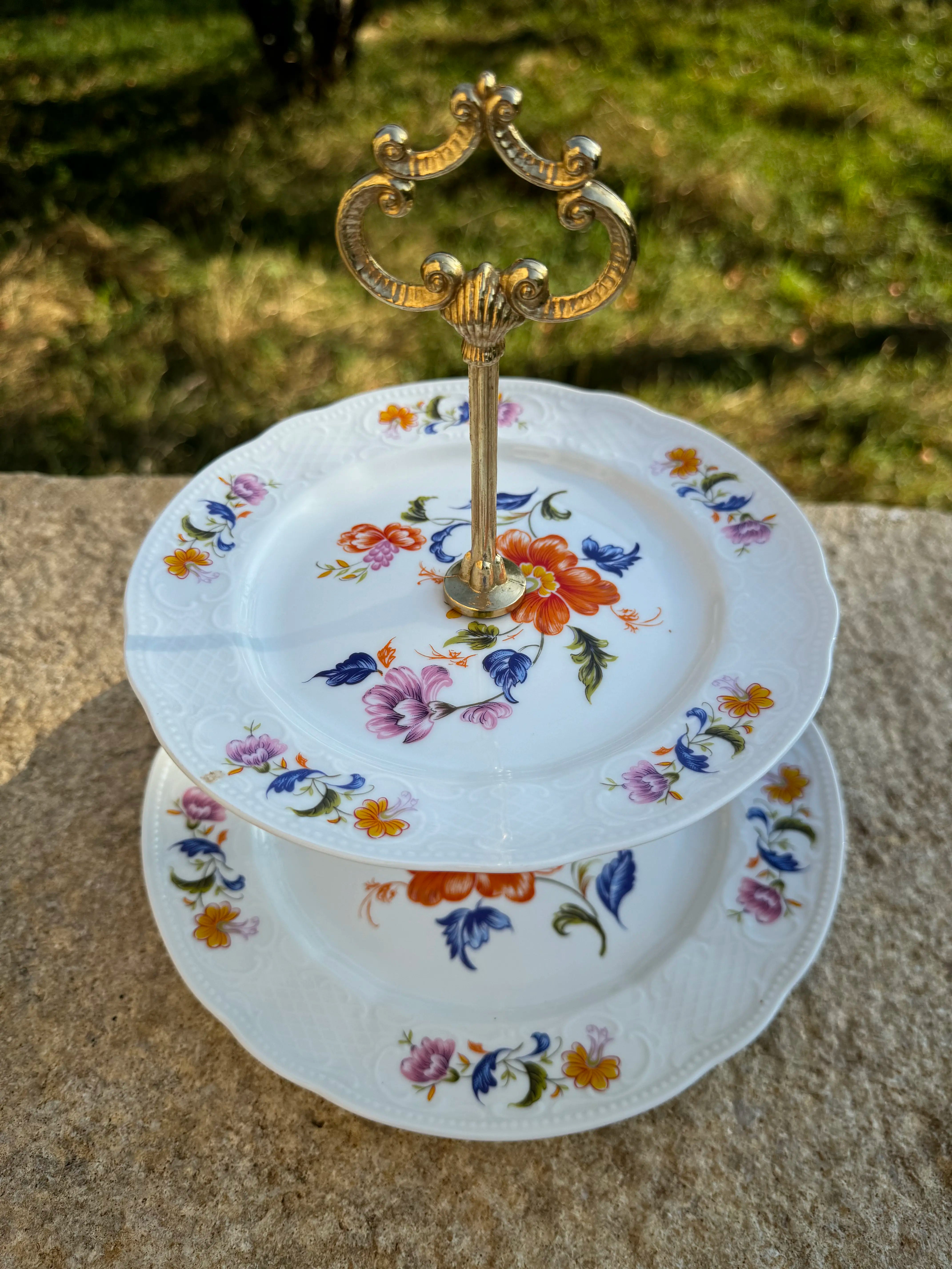 Présentoir à étages vintage en porcelaine bavaroise