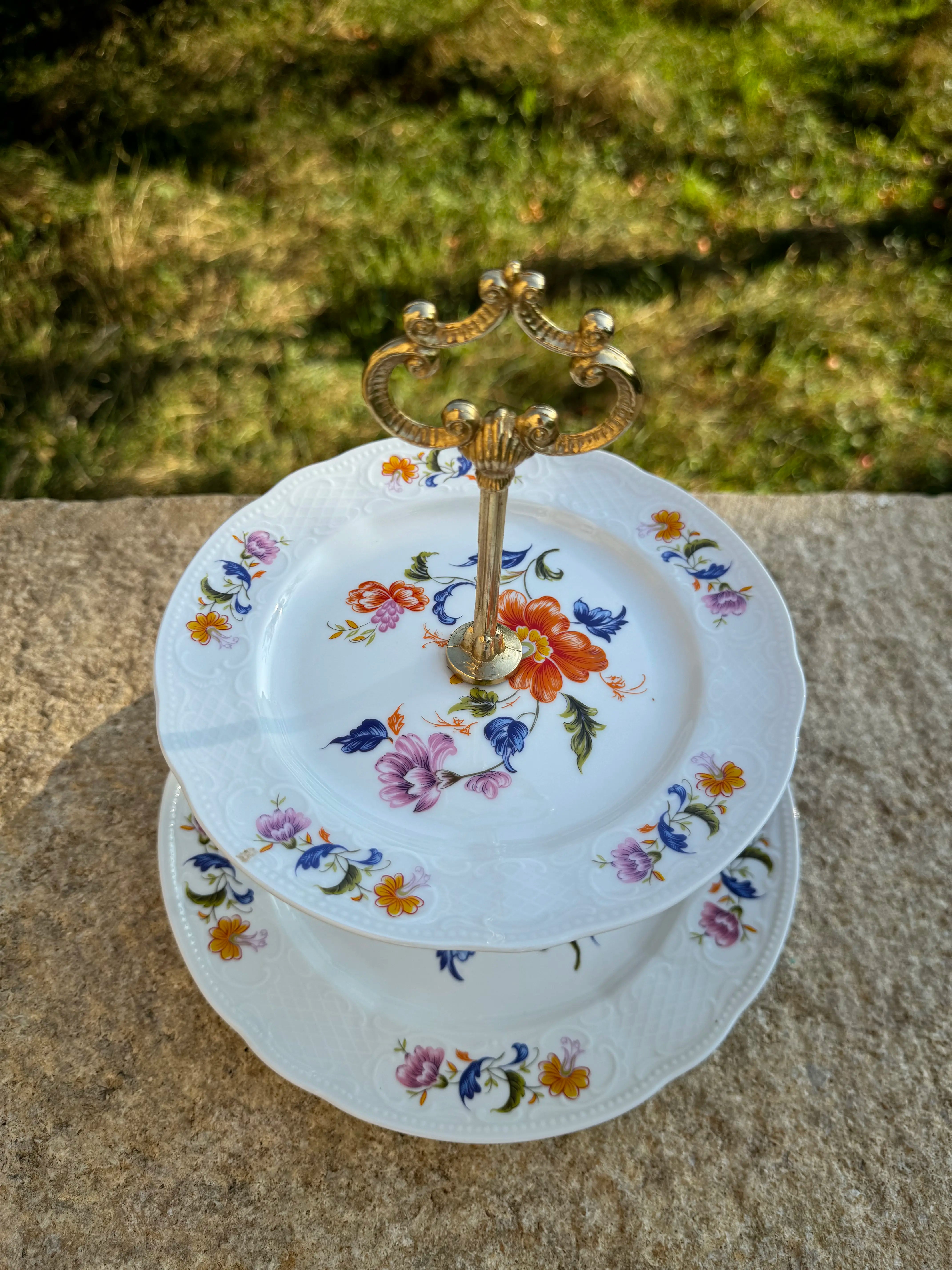 Présentoir à étages vintage en porcelaine bavaroise