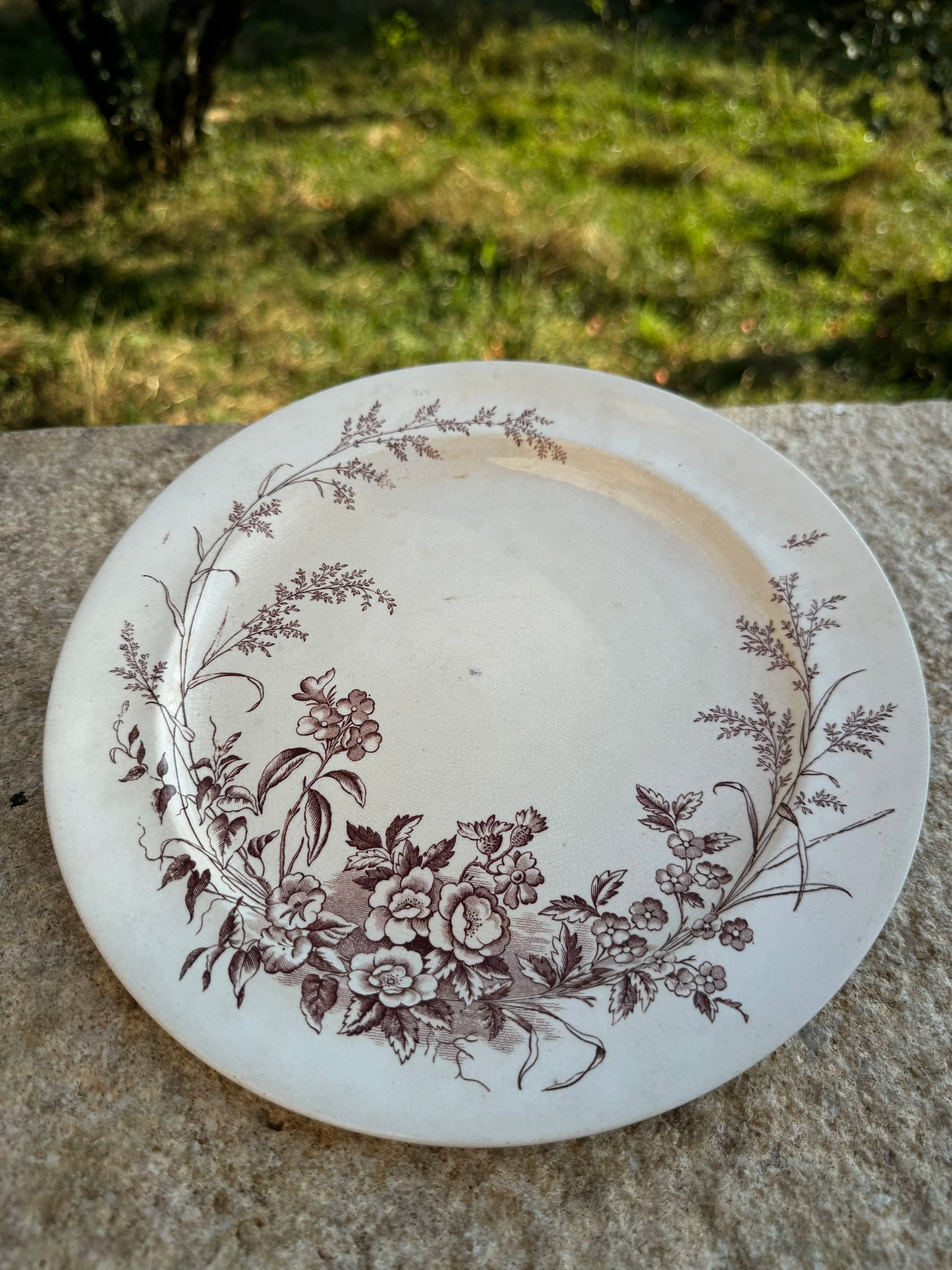 Assiette en faïence anglaise ancienne motif floral