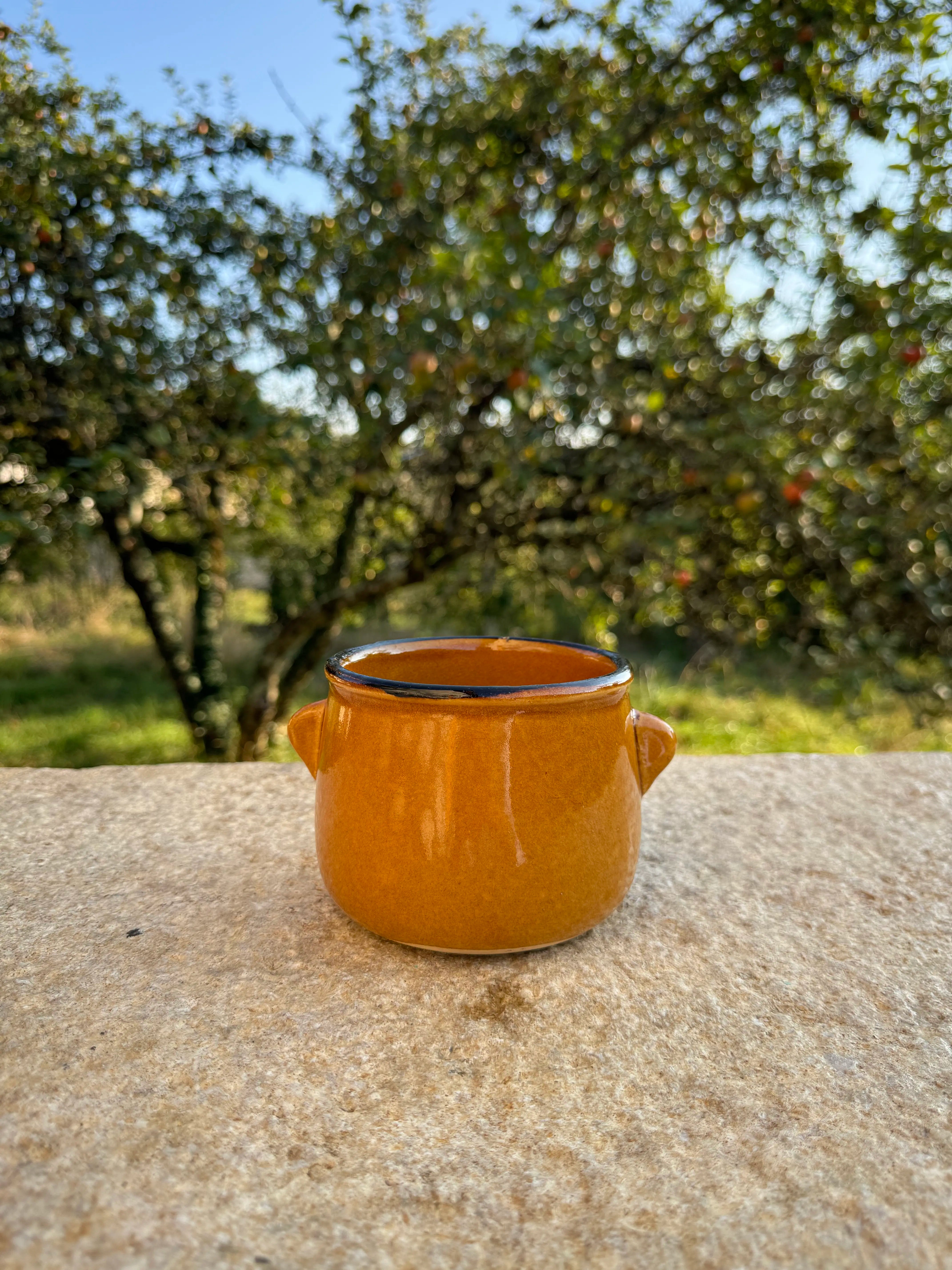 Petit pot en céramique marron vintage avec poignées